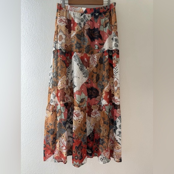 Johnny Was Stephanie Womens Skirt M Floral Metallic Print Maxi Long $275 Boho - Picture 5 of 14